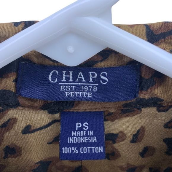 Chaps Top Button Down Shirt Animal Leopard Print Long Sleeves Petite Small PS - Picture 6 of 8